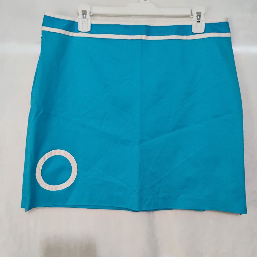 Birdie Women Turquoise Blue Golf Skirt White Trim Circle Accent Size 12